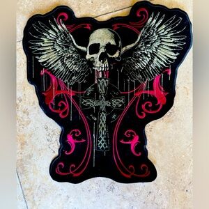 SKULL CROSS Embroidered BIKER PATCH 12 INCH HIGH * 11 1/2 INCH WIDE (XXL)